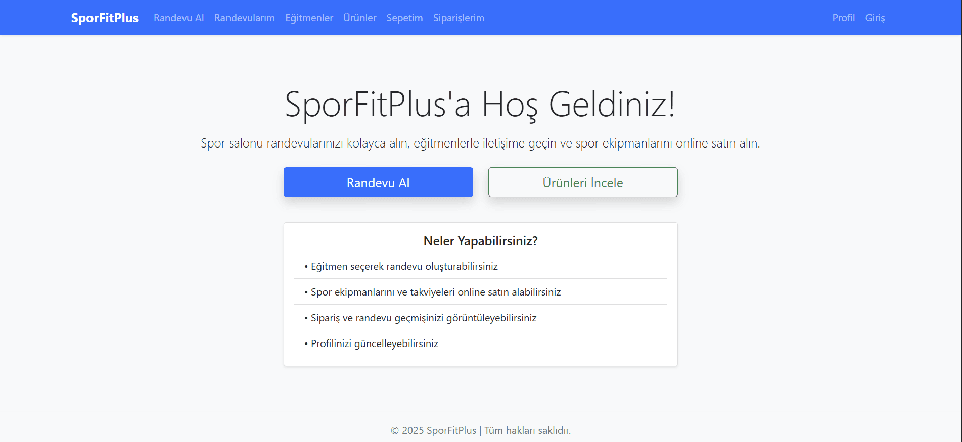 Spor Salonu ve E-ticaret Uygulaması
